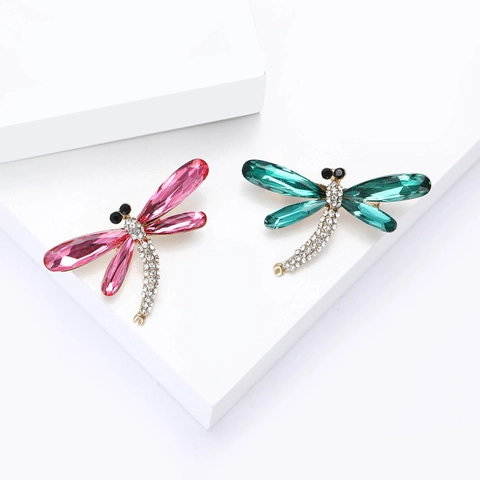 Elegante Broche de Libélula de Aleación y Cristal para Mujer Incrustado de Strass Alfiler con Forma de Animal para Banquete Boda