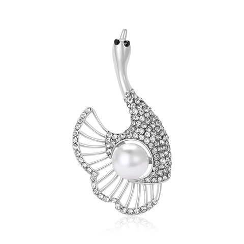Elegante Spilla a Cigno per Donna in Lega con Strass e Perla Artificiale Accessorio per Abbigliamento Gioiello di Lusso