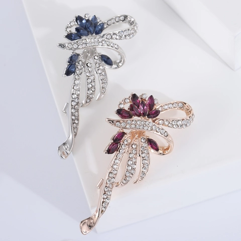 Eleganter Legierung Strass Band Blume Brosche Nadel Für Damen Anzug Mantel Mode Schmuck Eingelegter Marquise Edelstein Zubehör