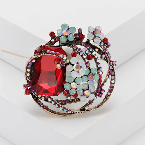 Broche de Flores Barrocas Vintage para Mujer Broche de Aleación de Lujo con Cristales y Diamantes de Imitación para Vestido Banquete
