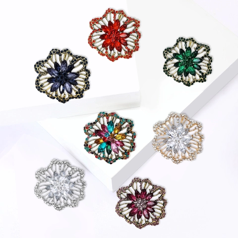 Broche de Flor de Aleación Vintage Hueco con Diamantes de Imitación Elegante Pin de Ramillete Floral para Traje Abrigo Joyería