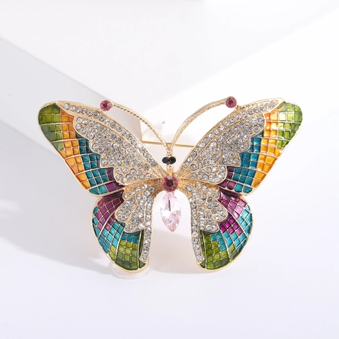 Elegante Broche de Mariposa de Aleación Con Esmalte de Colores Y Decoración de Strass Para Mujeres Accesorios de Vestir de Moda