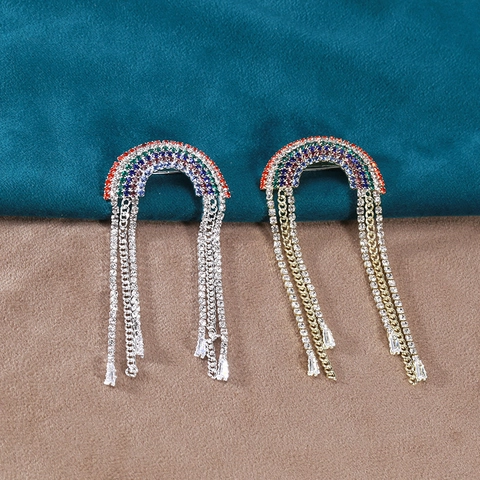 Mode Regenbogen Quaste Brosche Für Damen Legierung Mehrfarbige Strass Eingelegte Nadel Koreanischen Stil Elegante Kleidung Schmuck Zubehör
