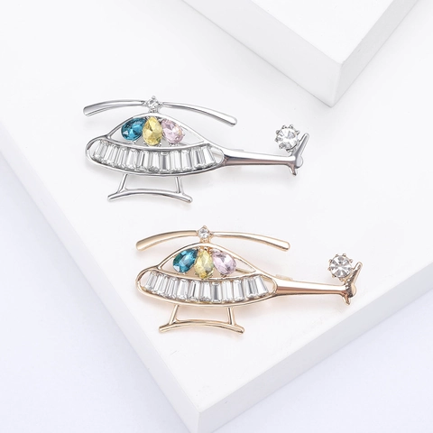Creatieve Helikopter Vorm Legering Strass Brosche Mode Kleurrijke Vliegtuig Reversspeld Voor Vrouwen Pak Jas Sieraden Cadeau