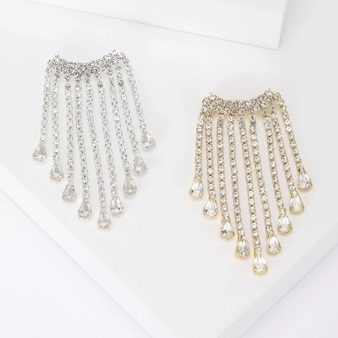Fashion Alloy Rhinestone Tassel Brooch Pins For Women Gold Silver Plated Drip Chain Brooches Elegant Suit Lapel Accessory