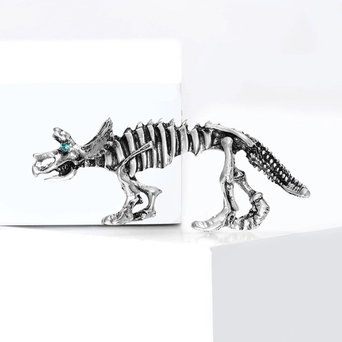 Broche de Esqueleto de Triceratops de Aleación Vintage Personalidad Creativa Hueso de Dinosaurio Pin de Solapa Ojo de Strass Accesorios Unisex