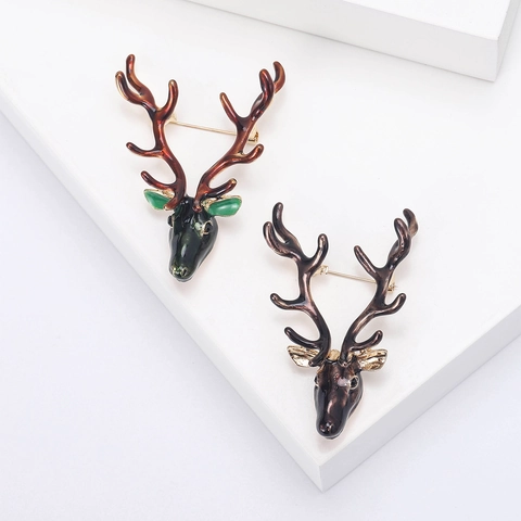Vintage Legierung Emaille Rentier Kopf Brosche Für Damen Herren Rentier Tier Pins Weihnachten Party Schmuck Festliches Zubehör