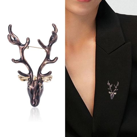 Vintage Legierung Emaille Rentier Kopf Brosche Für Damen Herren Rentier Tier Pins Weihnachten Party Schmuck Festliches Zubehör