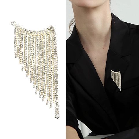 Vintage Legierung Strass Lange Quaste Brosche Für Damen Eleganter Wasserfall Anzug Pin Hochzeit Bankett Modeschmuck Geschenk