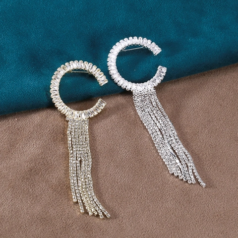 Lussuosa Spilla a Nappina in Lega di Strass a Forma di C Spilla Lunga a Forma di C per Accessori Spilla da Completo Elegante da Donna