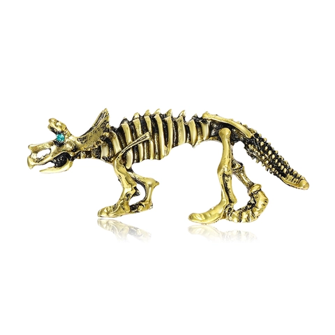 Broche de Esqueleto de Triceratops de Aleación Vintage Personalidad Creativa Hueso de Dinosaurio Pin de Solapa Ojo de Strass Accesorios Unisex
