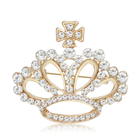 Elegante Broche de Corona de Aleación con Diamantes de Imitación y Cruz Alfiler Estilo Palacio Vintage para Mujer