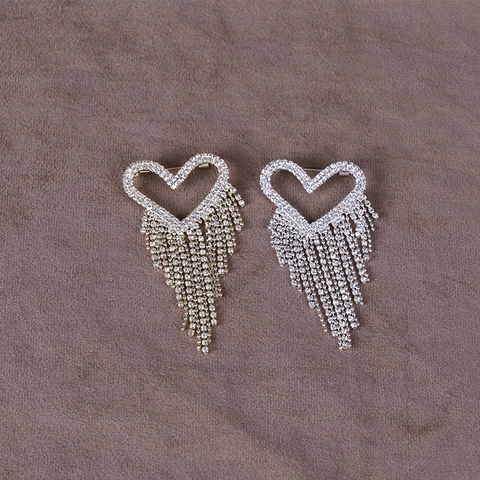 Elegant Alloy Zirconia Heart Tassel Brooch For Women Luxury Rhinestone Inlaid Heart Shape Tassel Pin Jewelry Accessory