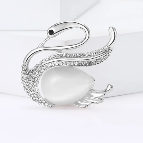 Elegante Legering Zwaan Broche Met Kattenoogsteen Strass Ingelegde Speld Voor Vrouwen Mode Dier Sieraden Accessoire