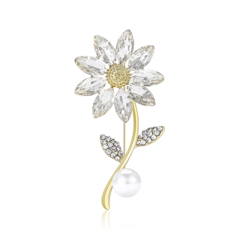 Spilla a Fiore Margherita Strass Perla Artificiale Elegante Tonalità Oro Clip per Sciarpa Gioielli Regalo per Donna