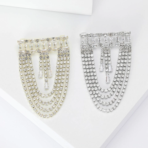 Luxuriöse Legierung Mehrlagige Strass Quaste Brosche Geometrische Klauen-Kette Reversnadel Elegante Hochzeit Party Damen Schmuck
