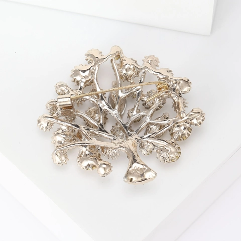 Broche Arbre de Vie en Alliage Vintage avec Strass pour Femmes Mode Coréenne Épinglette Arbre de Fortune Bijoux Cadeau