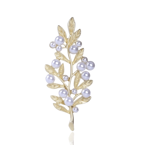 Elegante Legering Kunstparel Blad Tak Brosche Pin Mat Goud Elegante Plant Corsage Accessoires Voor Dames Mantel Pak