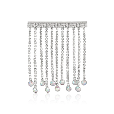 Elegante Broche de Borla de Aleación y Strass para Mujer Alfiler de Solapa de Cadena Larga Brillante para Trajes Vestidos Boda Banquete Joyería