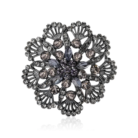Broche Floral de Aleación Vintage Negro de Fusil Incrustado de Strass Diseño Hueco Joyería para Mujer Fiesta Banquete