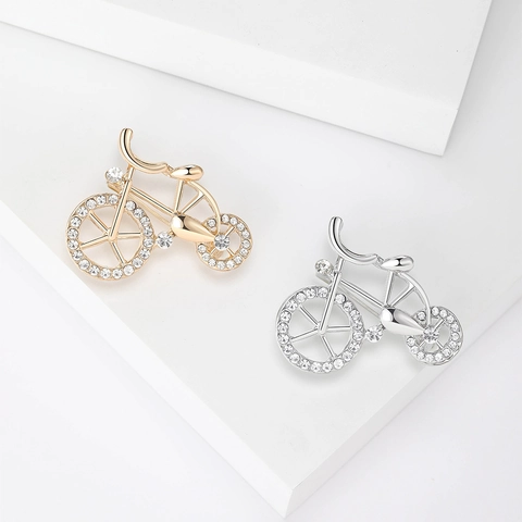 Creative Bicycle Shaped Alloy Brooch Pin With Inlaid Rhinestones Fashion Clothing Accessories For Women Gold Silver Color Jewelry
