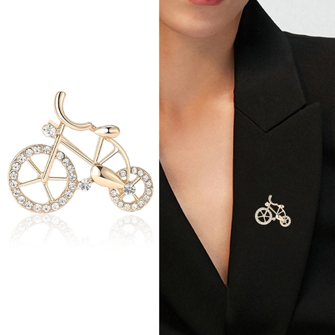 Spilla Creativa a Forma di Bicicletta in Lega con Strass Incastonati Accessori per Abbigliamento di Moda per Donna Colore Oro Argento Gioielli