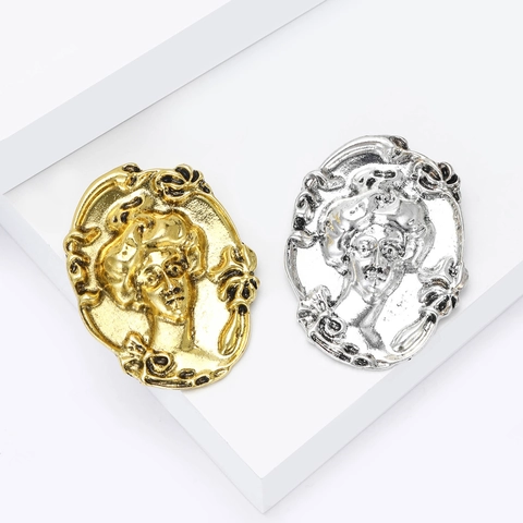 Vintage Baroque Cameo Relief Female Portrait Brooch Pin Elegant Alloy Gold Silver Plated Suit Corsage Jewelry For Women