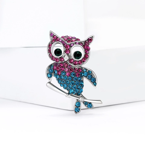 Moda Personalità Lega Strass Gufo Spilla Creativa Animale Spilla Carino Colorato Gufo Strass Spilla per Donna Uomo