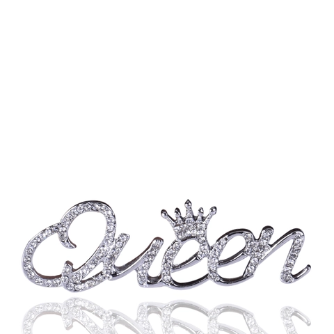 Fashion Alloy Queen Letter Crown Brooch With Sparkling Rhinestones Personalized Dress Pin Jewelry Accessory For Women Girls