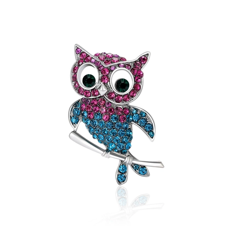 Moda Personalità Lega Strass Gufo Spilla Creativa Animale Spilla Carino Colorato Gufo Strass Spilla per Donna Uomo