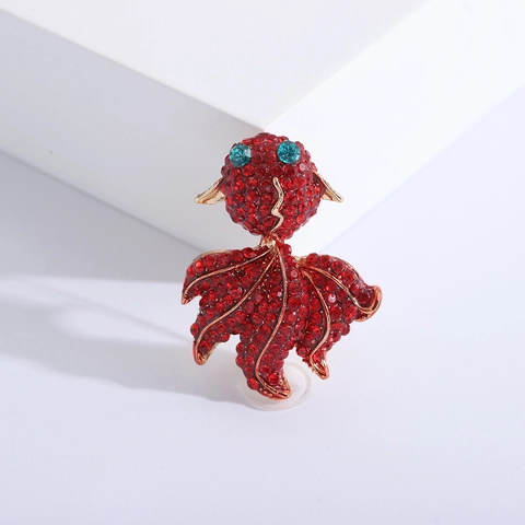 Vintage Legering Strass Rode Goudvis Broche Speld Voor Dames Mode Chinese Stijl Dierlijke Broche Accessoire Sieraden Cadeau