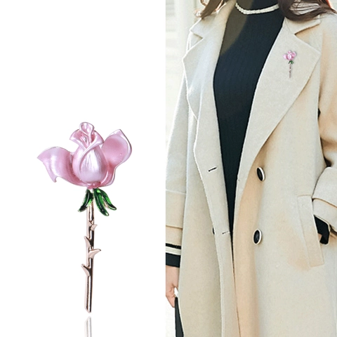 Elegante Broche de Rosa de Aleación Esmaltada para Mujer Diseño Floral Vintage Accesorios para Traje Suéter Abrigo Regalo
