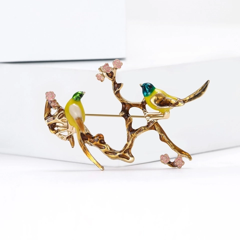 Elegante Spilla in Smalto Con Gazze Su Ramo in Lega Con Fiori Rosa Spilla Animale Goccia d'Olio Gioielli di Moda per Donna