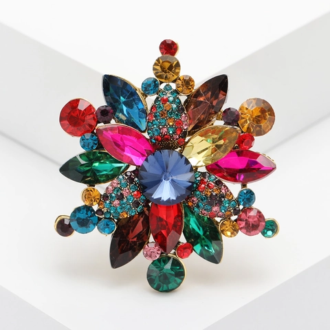 Vintage Legierung Kristall Blume Brosche Für Damen Elegante Strass Schneeflocke Reversnadel Für Hochzeit Party Modeschmuck