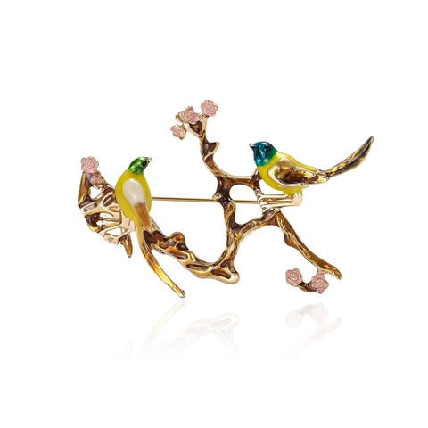 Elegante Spilla in Smalto Con Gazze Su Ramo in Lega Con Fiori Rosa Spilla Animale Goccia d'Olio Gioielli di Moda per Donna