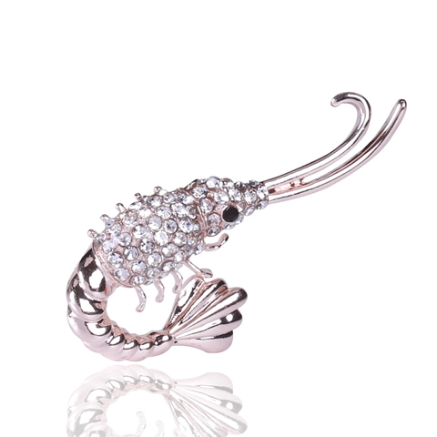 Spilla in Lega a Forma di Aragosta Creativa Vintage per Donna Placcata in Oro Rosa Intarsiata con Strass Animale Spilla da Bavero per Abito Gioielli