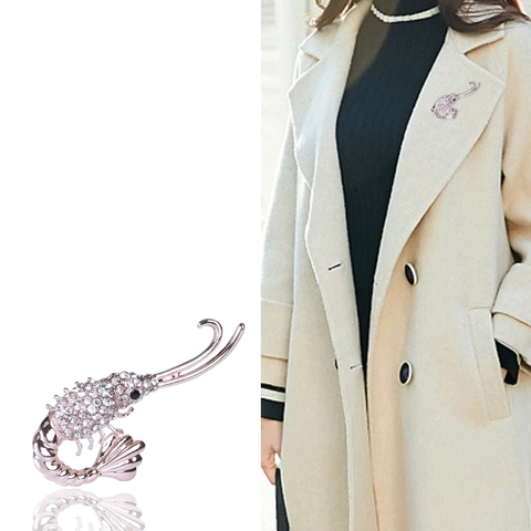 Spilla in Lega a Forma di Aragosta Creativa Vintage per Donna Placcata in Oro Rosa Intarsiata con Strass Animale Spilla da Bavero per Abito Gioielli