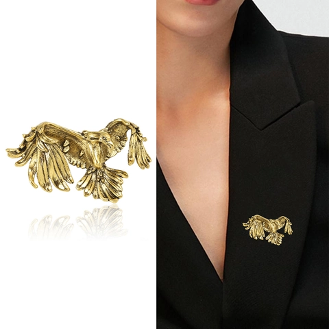 Spilla Aquila in Lega Vintage per Uomo Donna Placcata Oro Argento Antico Aquila in Volo Spilla da Risvolto con Strass