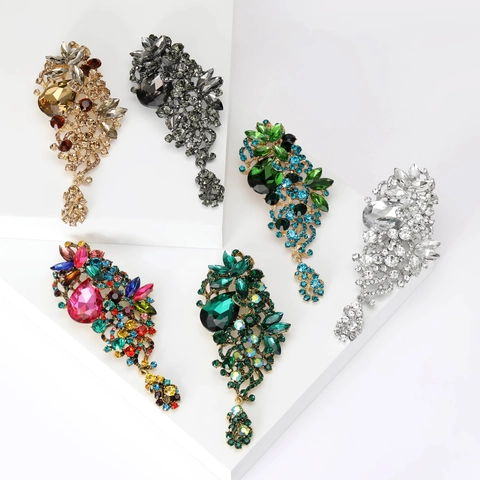 Vintage Legierung Mehrfarbig Strass Blume Brosche Für Damen Elegant Tränenform Quaste Korsage Pin Bankett Party Schmuck Zubehör