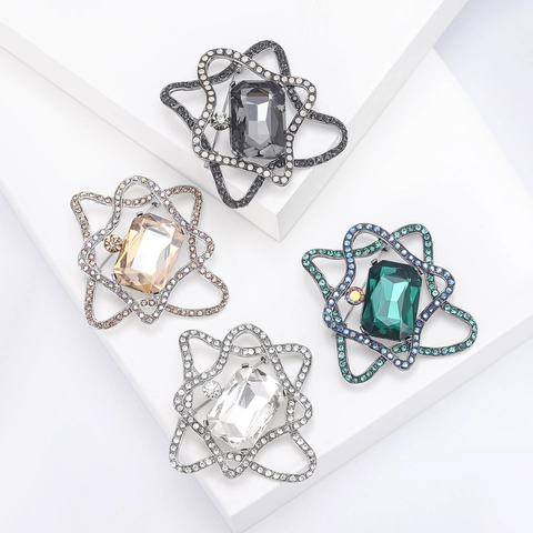 Spilla Vintage a Stella in Lega di Strass Con Cristallo Rettangolare per Donna Gioielli di Moda Accessorio per Festa