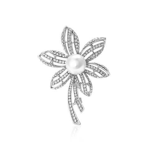 Elegante Spilla a Fiore in Lega per Donna con Perla Artificiale e Strass Spilla da Risvolto Floreale Cava Retro Gioielli Regalo