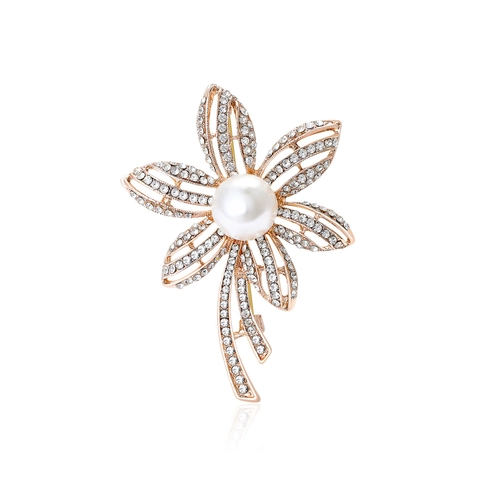 Elegante Spilla a Fiore in Lega per Donna con Perla Artificiale e Strass Spilla da Risvolto Floreale Cava Retro Gioielli Regalo