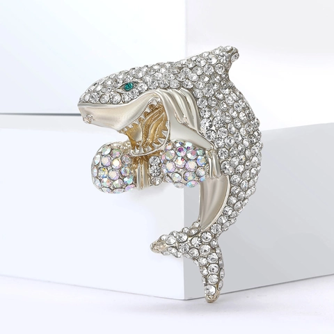 Kreative Boxen Hai Brosche Strass Legierung Tier Reversnadel Für Unisex Mode Schmuck Jacke Mantel Abzeichen Zubehör