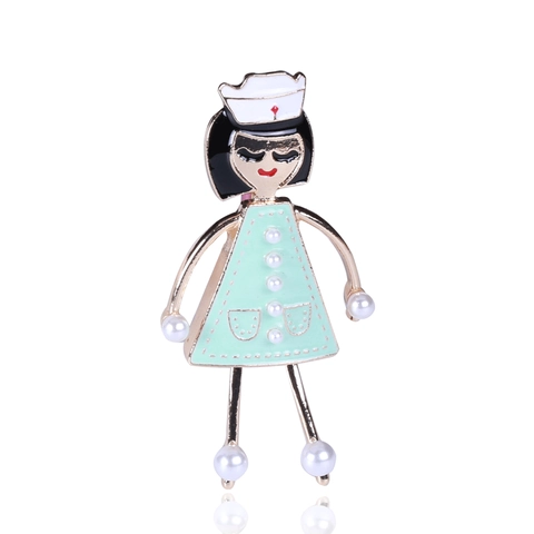Spilla da Infermiera a Cartone Animato in Lega Smalto Perla Artificiale per Donna Ragazze Regalo Carino Distintivo da Infermiera