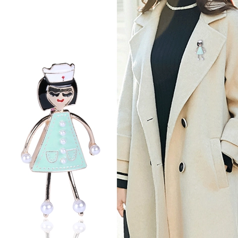 Spilla da Infermiera a Cartone Animato in Lega Smalto Perla Artificiale per Donna Ragazze Regalo Carino Distintivo da Infermiera