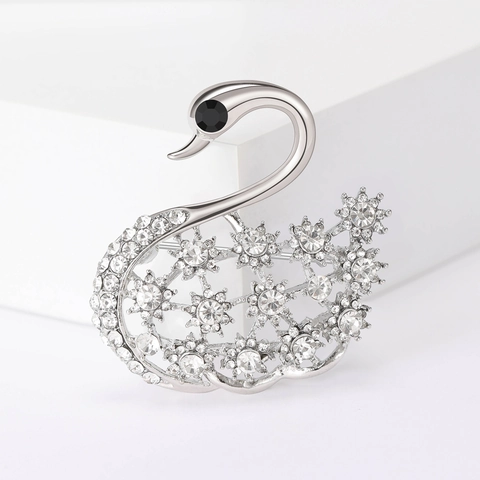 Broche de Cisne de Aleación Elegante Con Adorno de Strass Para Mujer Alfiler de Solapa de Animal Joyería Regalo Oficina