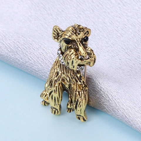 Vintage Alloy Schnauzer Dog Brooch For Women Men Rhinestone Enamel Animal Lapel Pin Suit Coat Clothing Accessory Jewelry Gift