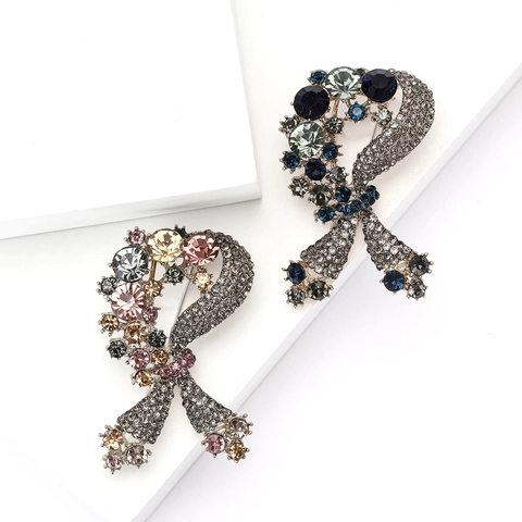 Vintage Ribbon Bowknot Brooch For Women Alloy Rhinestone Elegant Breastpin Fashion Jewelry Gift For Dress Suit Coat