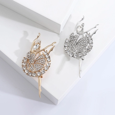 Elegante Broche de Chica de Ballet de Aleación con Diamantes de Imitación Pin de Bailarina para Decoración de Suéter Mujer Joyería