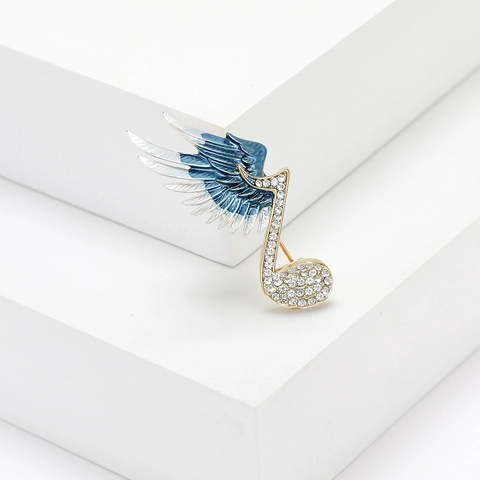 Elegante Legierung Flügel Musiknote Brosche Für Damen Funkelnde Strass Verlauf Emaille Pin Dekorative Kleidung Schmuck Zubehör